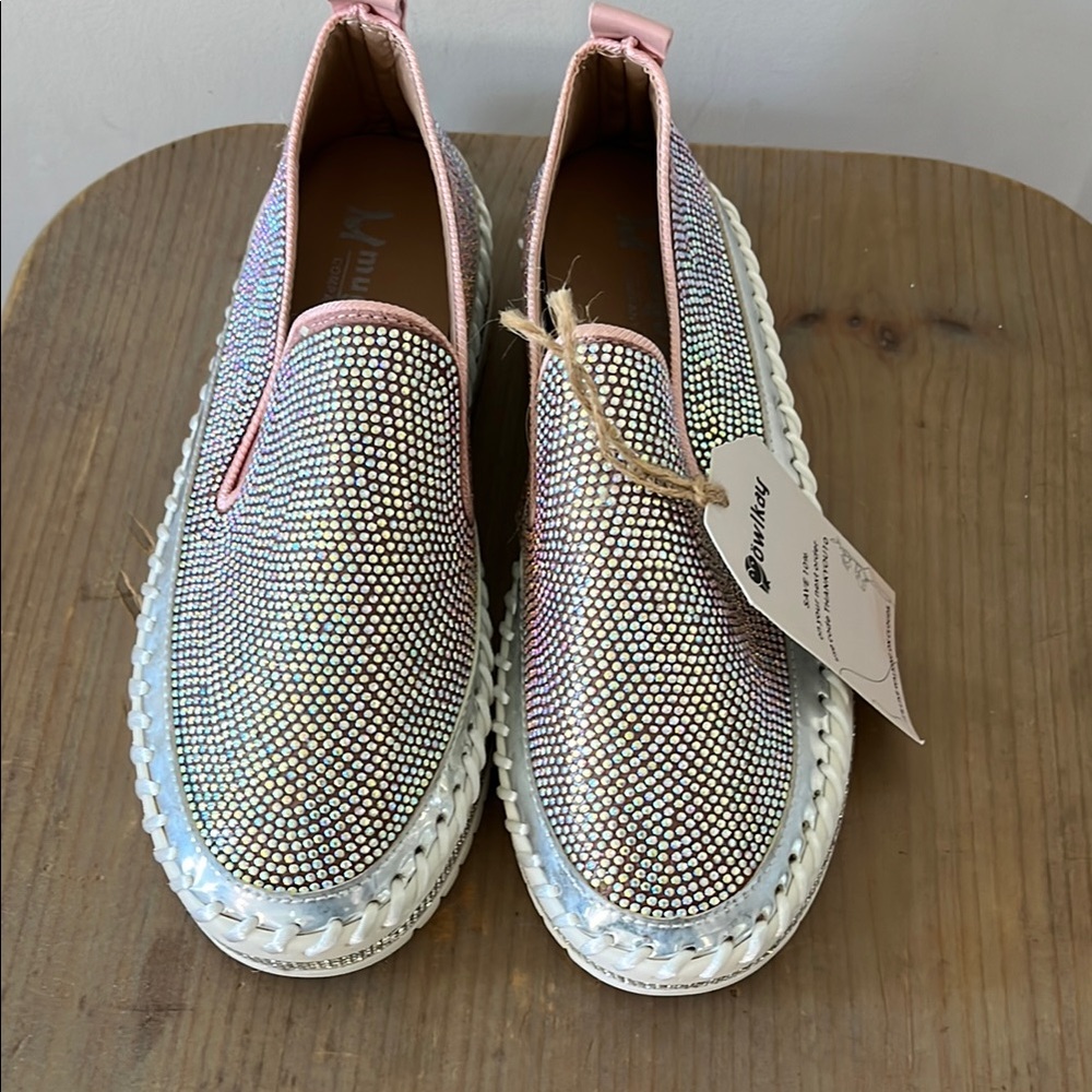 Miu Miu Silver and Pink Women's Slip-On Shoes